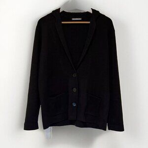 Alashan Black Knit‎ Cardigan Sweater Hoodie Pockets Casual Comfy